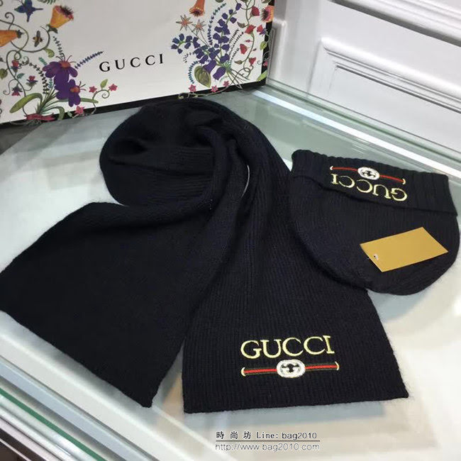 GUCCI古馳 兔絨+羊絨針織圍巾帽子套裝 百搭情侶款 LLWJ5785